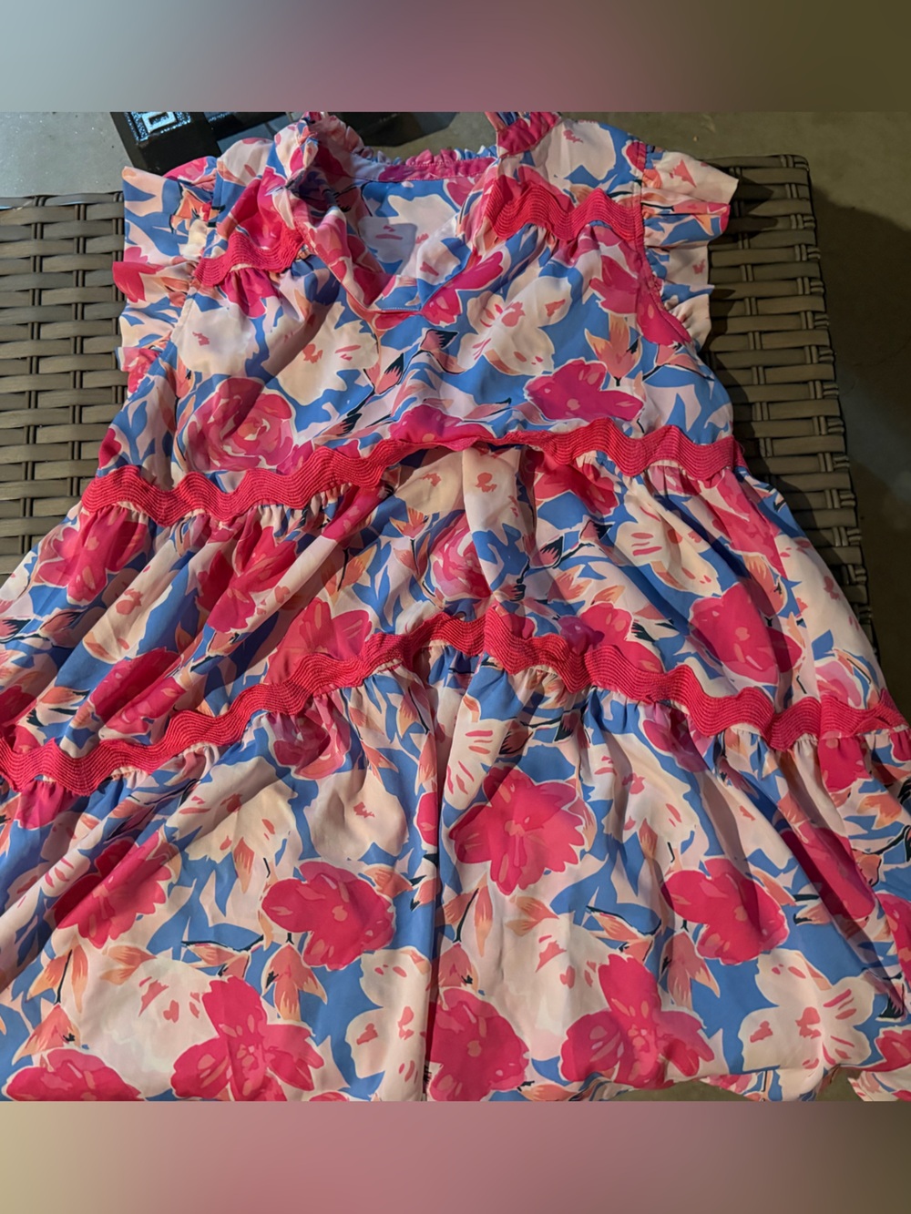 Summer Floral Ruffled Dress with Pink and Blue Accents (Jules and James)